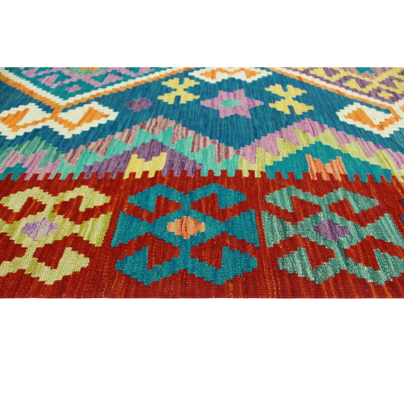 Flatweave Tansholp Blue/Red Rug - 5'0" x 6'6"