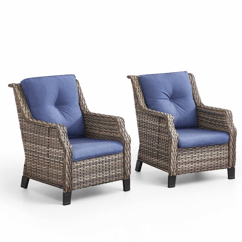 Gymojoy Patio Club Chair Wicker Chairs with 2 Ottomans - Grey