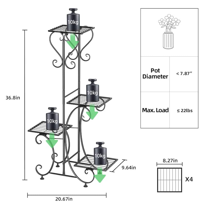 4 Tier Metal Plant Stand Flower Pot Holder Racks Shelves - L