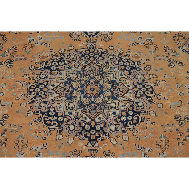 Mashad Vintage Persian Area Rug Handmade Orange Wool Carpet - 7'11" x 11'0"