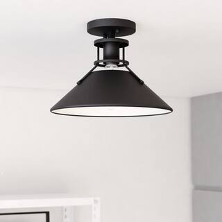 Canton 11.5-in W Black Farmhouse Semi Flush Mount Ceiling Light - 11.5-in W x 8.75-in H x 11.5-in D