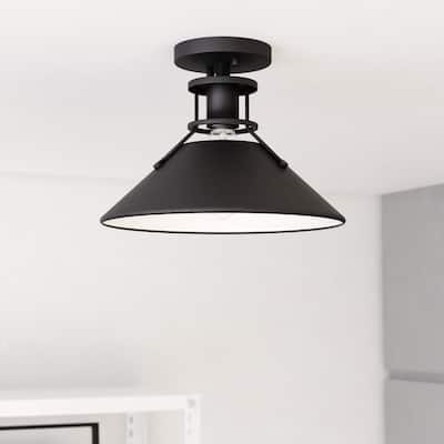 Canton 11.5-in W Black Farmhouse Semi Flush Mount Ceiling Light - 11.5-in W x 8.75-in H x 11.5-in D