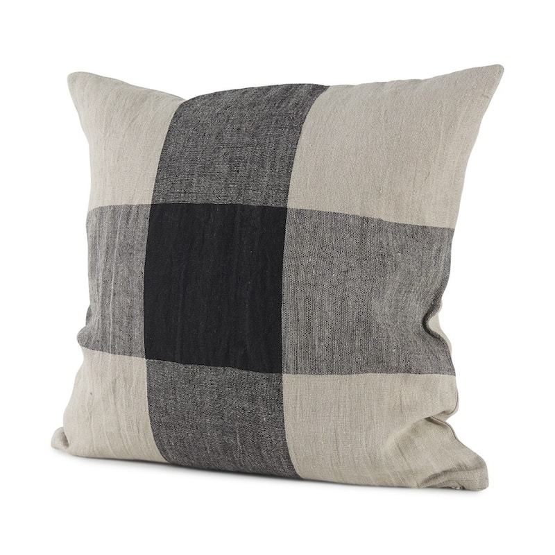 Beige and Black Plaid Pattern Throw Pillow Cover - 18" W x 18" D x 18" H