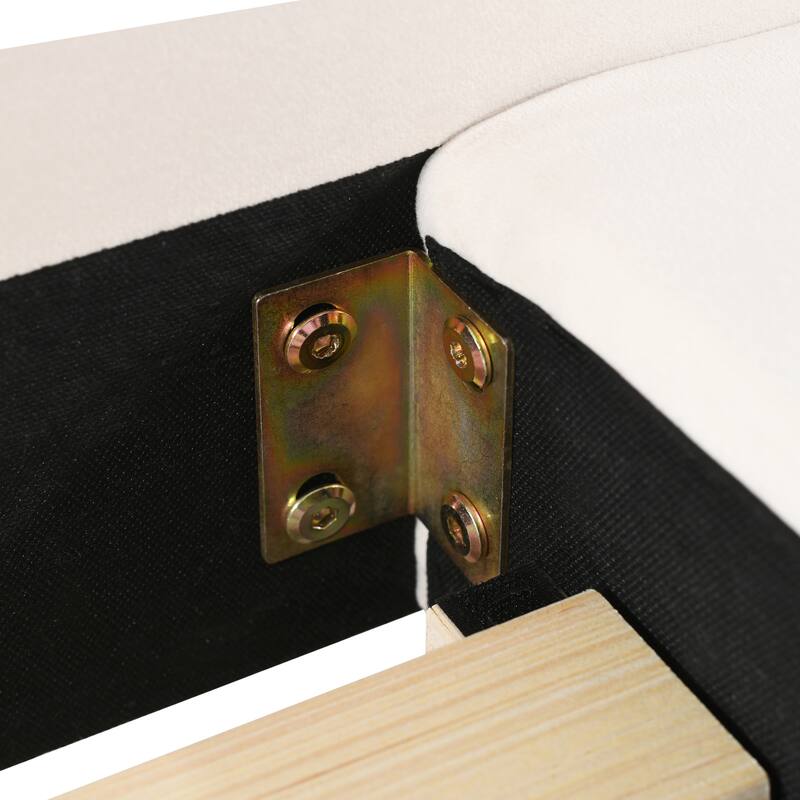 Mother & Child Bed Frame, Velvet Upholstered Grounded Bed, Bedside Desk and Little Round Stool,Wood Low Profile Bed Platform Bed