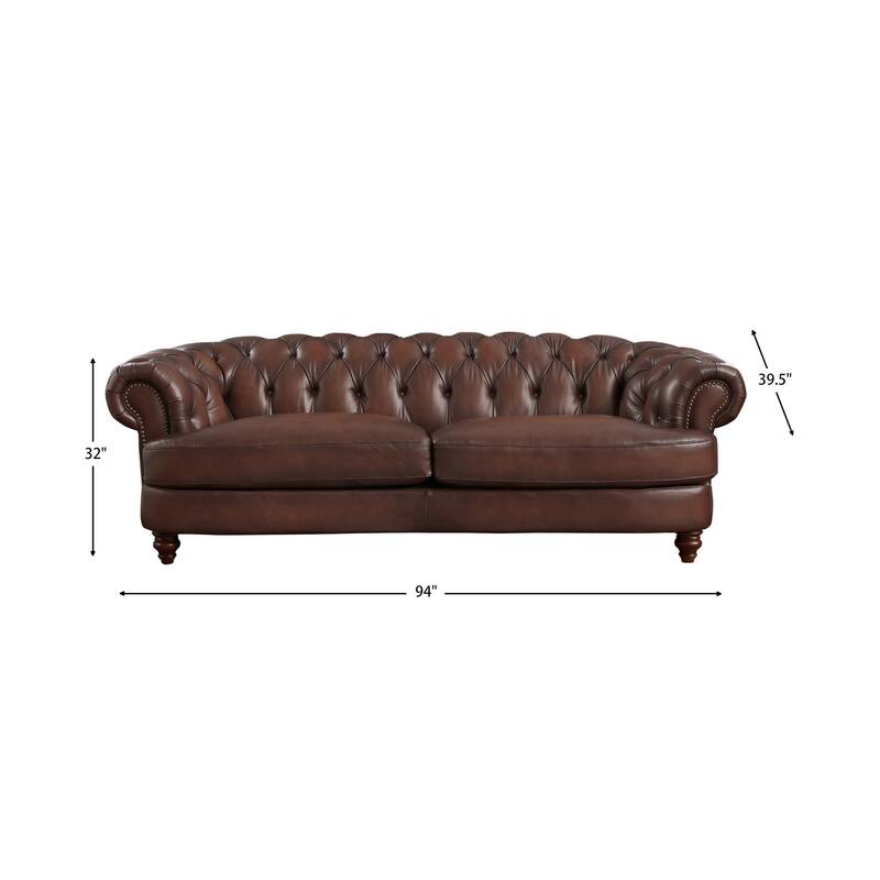 Hydeline Newport Top Grain Chesterfield Leather Sofa Set, Sofa and Chair