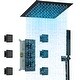preview thumbnail 2 of 35, 12" Wall Mount LED Rainfall 3 Way Thermostatic Shower Faucets Sets with 6 Body Jets Black