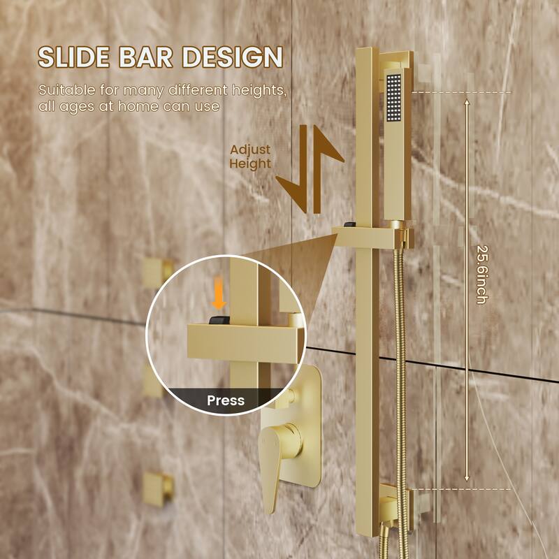 Double Handles 3-Spray 20 in. x 14 in. Ceiling Mount 64-Color LED Shower Faucet 2.5 GPM with Adjustable Slide Bar and 3-Body Jet