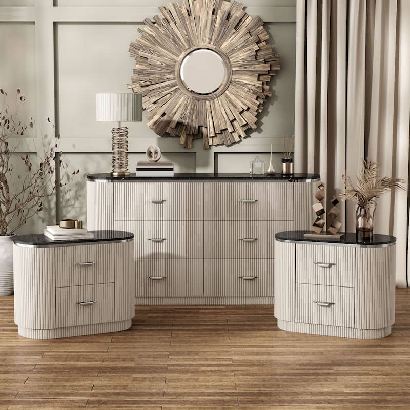 Furniture of America Leander Modern 3-Piece Light Grey Dresser and 2 Nightstand Bedroom Set - Light Grey