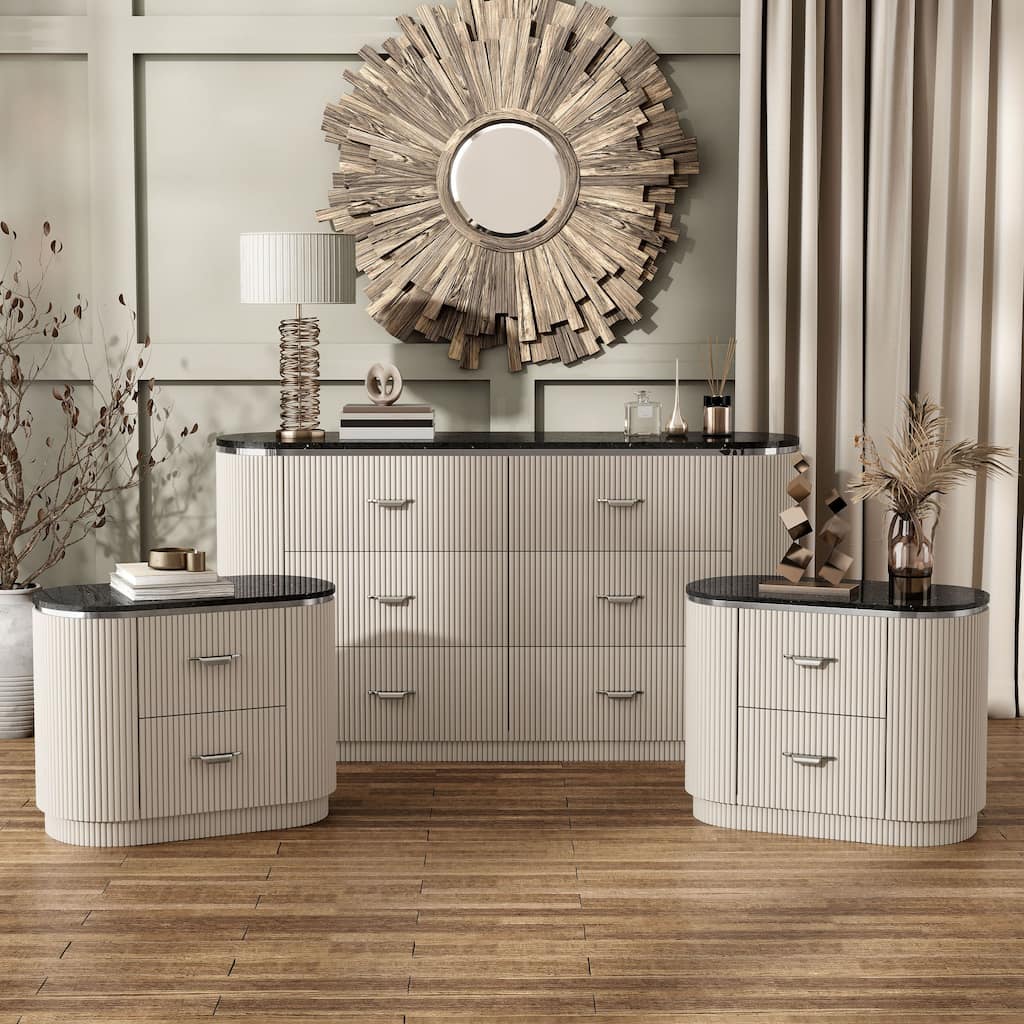Furniture of America Leander Modern 3-Piece Light Grey Dresser and 2 Nightstand Bedroom Set