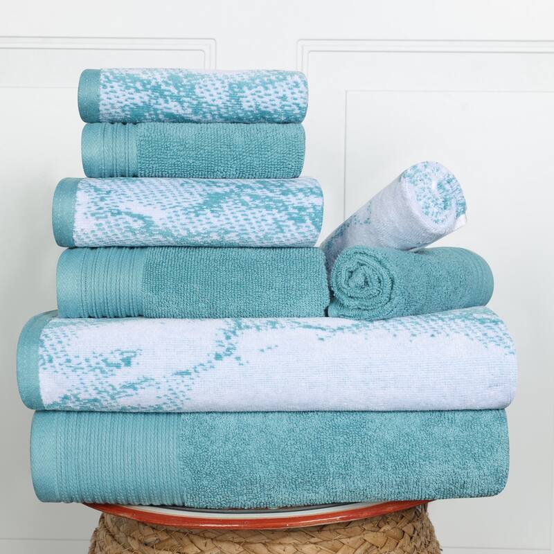 Superior Cotton Quick-Drying Solid and Marble 8 Piece Towel Set