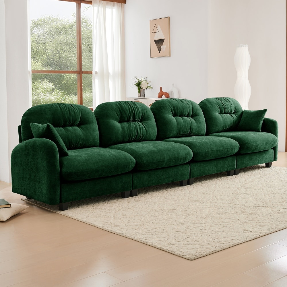 Sectional Sofa with Tufted Backrest, Chaise Lounge Sofa with 2 Throw Pillows, Four-Seater Recliner Sofa for Living Room