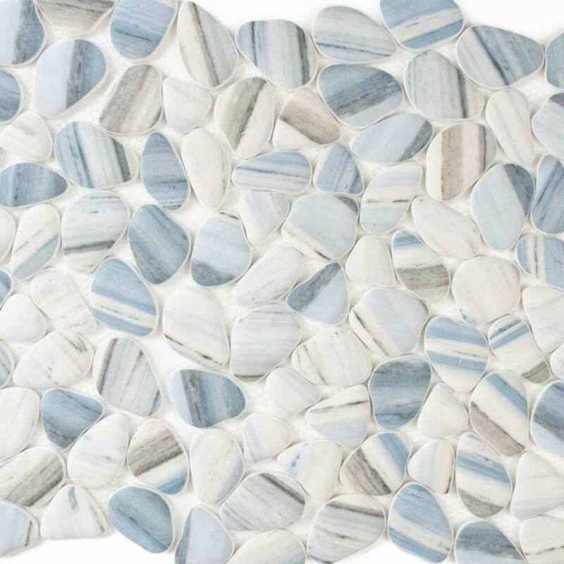The Tile Life Huron Rock 12x12 Azul Glass Pebble Mosaic Floor & Wall Tile