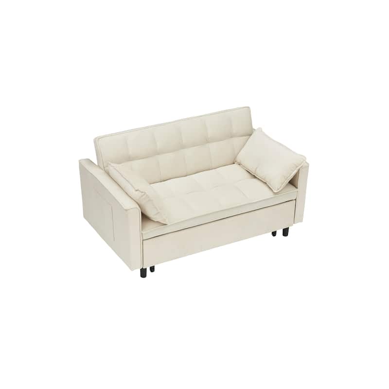 Modern velvet sofa, sofa pull-out bed, small love seat casual sofa with back, pockets, 3 in 1 convertible sleep sofa bed.