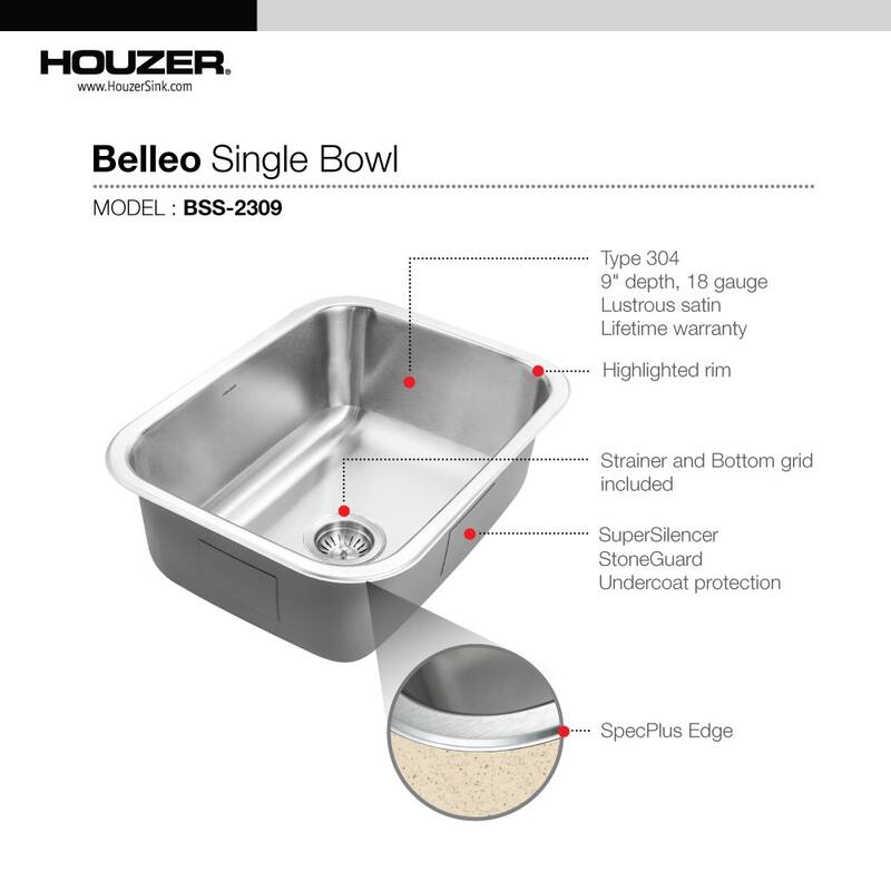 Houzer Belleo 23" Drop In Single Basin Stainless Steel Kitchen Sink