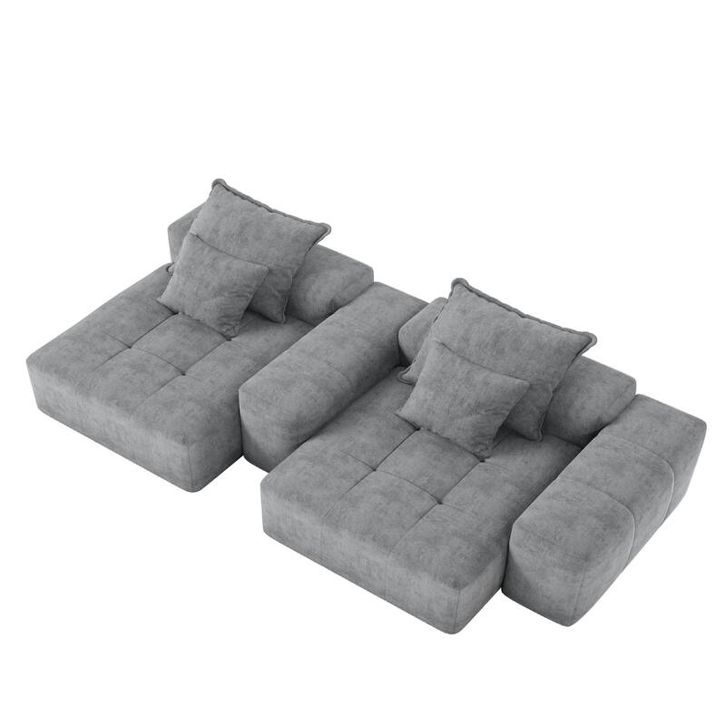 Oversized Modular Sectional Sofa w/ Armrest, Chenille Soft Cushion Sofa w/ 4 Pillows, 4 PCS DIY Combination Tufted Sofa