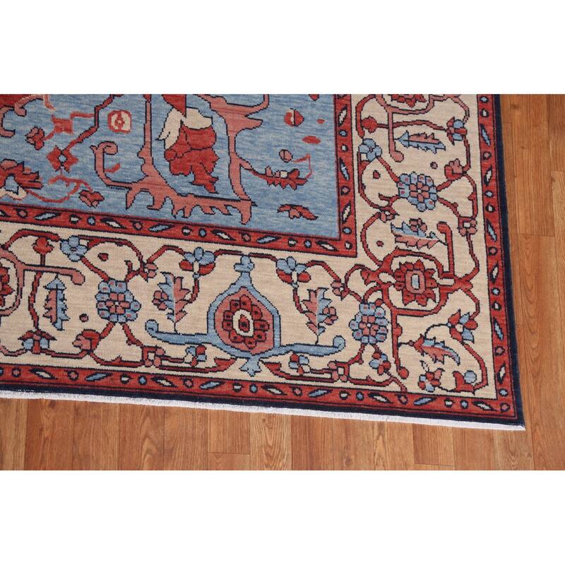 Red/ Ivory/ Blue Heriz Serapi Turkish Area Rug Handmade Wool Carpet - 9'0" x 12'0"