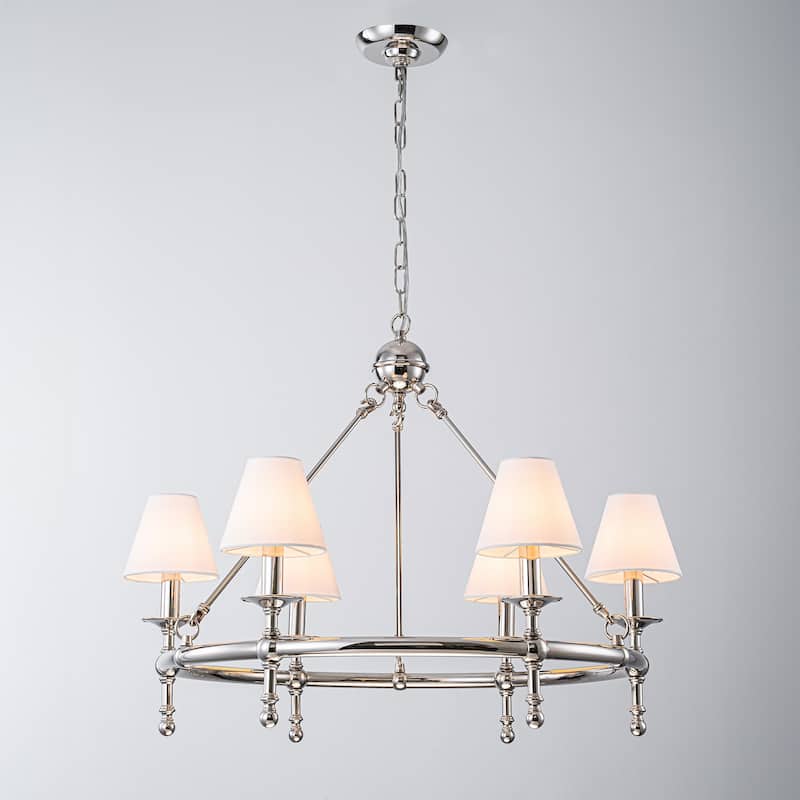 Vintage Chandelier 6-Light Classic Pendant Fixture with White Shades for Elegant Interior Lighting
