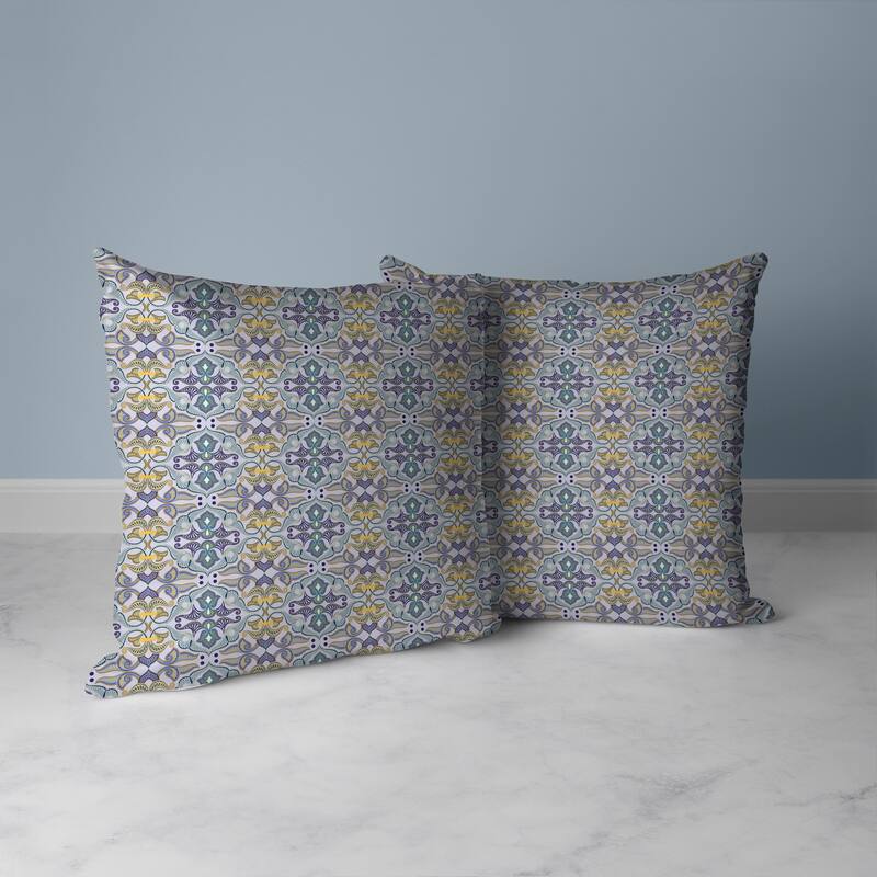 Floral Elegance Faux Suede Reversible Throw Pillow Blue and Yellow