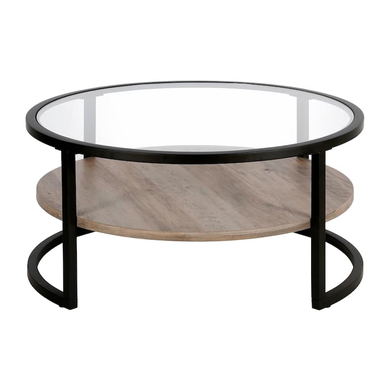 Carbon Loft Mornie Coffee Table in Blackened Bronze with Oak Shelf