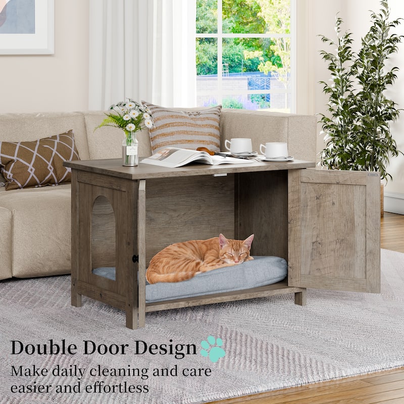 Modern Cat Cage Cabinet with Litter Box Enclosure, Multi-Functional Pet Furniture