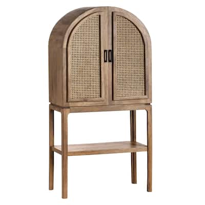 Biscayne Eyelet Cane and Mango Wood Rounded Top Bar Cabinet