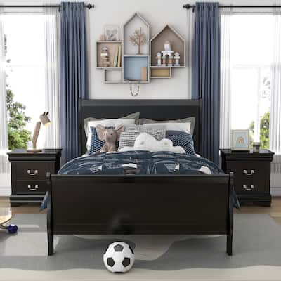 Furniture of America Mayday Traditional Kids Solid Wood 3-Piece Bed and 2 Nightstand Bedroom Set