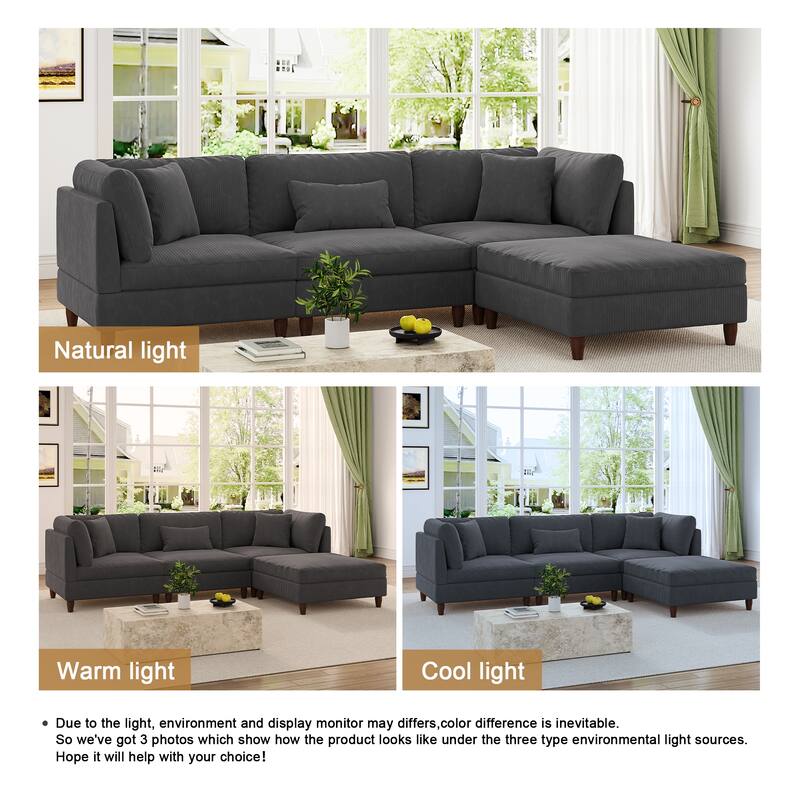 Modular Sectional Sofa Couch with Ottoman for Living Room Set - 112" W