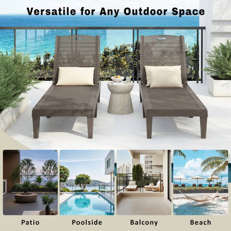 2-Piece Outdoor Chaise Lounges with Adjustable Backrest