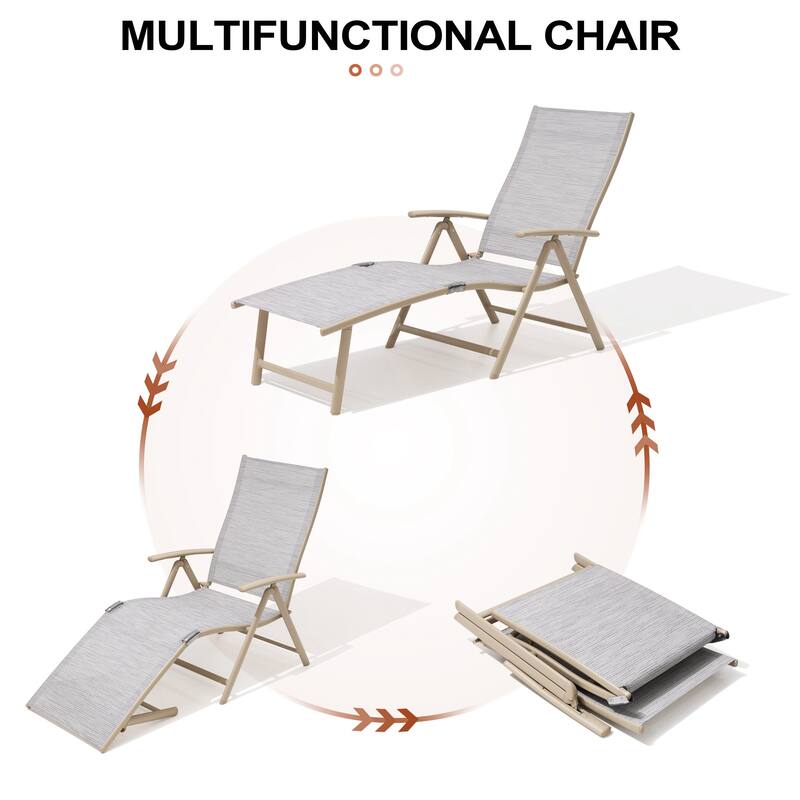Outdoor Aluminum Folding Recliner Adjustable Chaise Lounge Chairs - See Picture