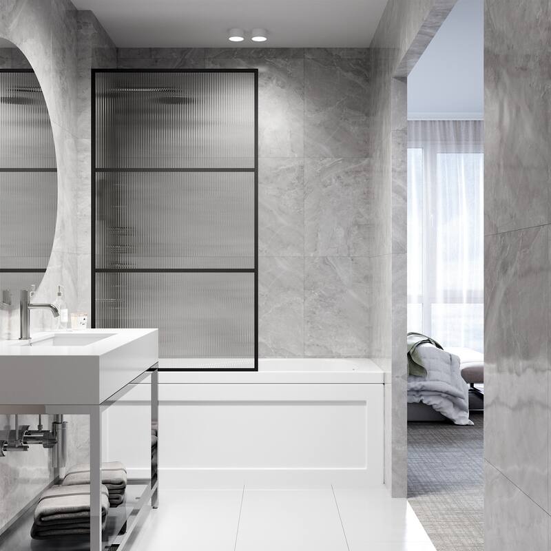 VIGO Divide 34" W x 62" H Framed Fixed Tub Screen in Matte Black