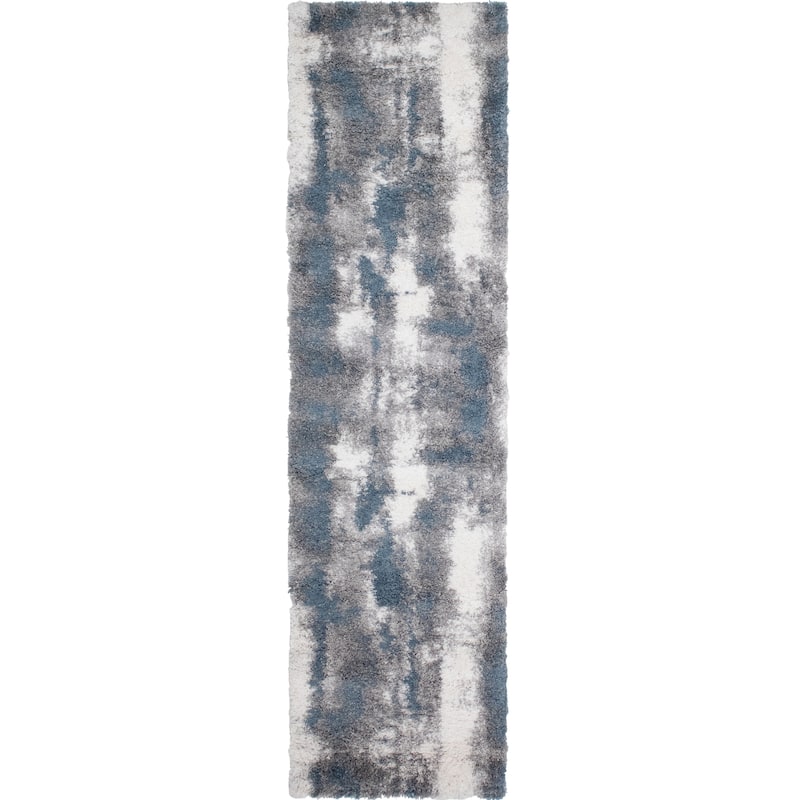 Noori Rug Lux Zara Abstract 2-Inch Shag Rug - 2'8" x 9'6" - Blue/Grey