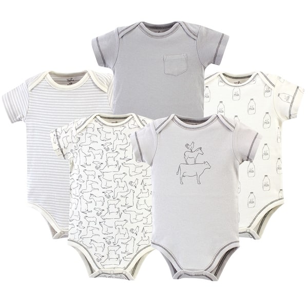 slide 1 of 1, Touched by Nature Organic Cotton Bodysuits 5pk, Farm Friends 0-3 Months - Farm Friends