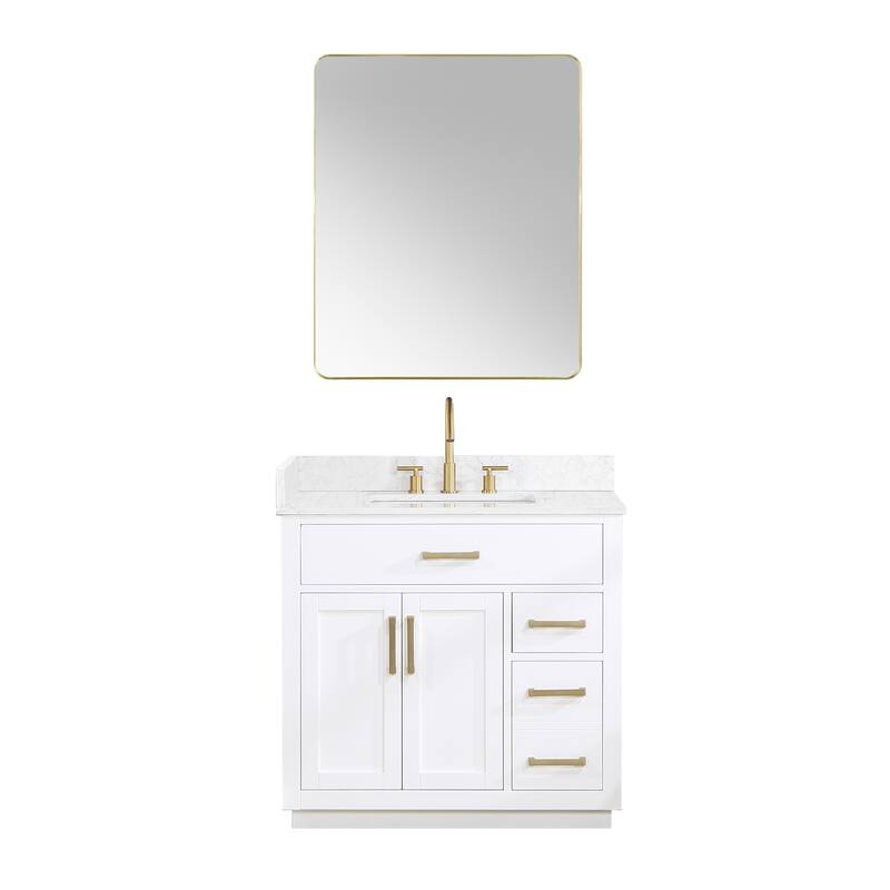 Altair Gavino Bath Vanity with Grain White Composite Stone Top and Mirror