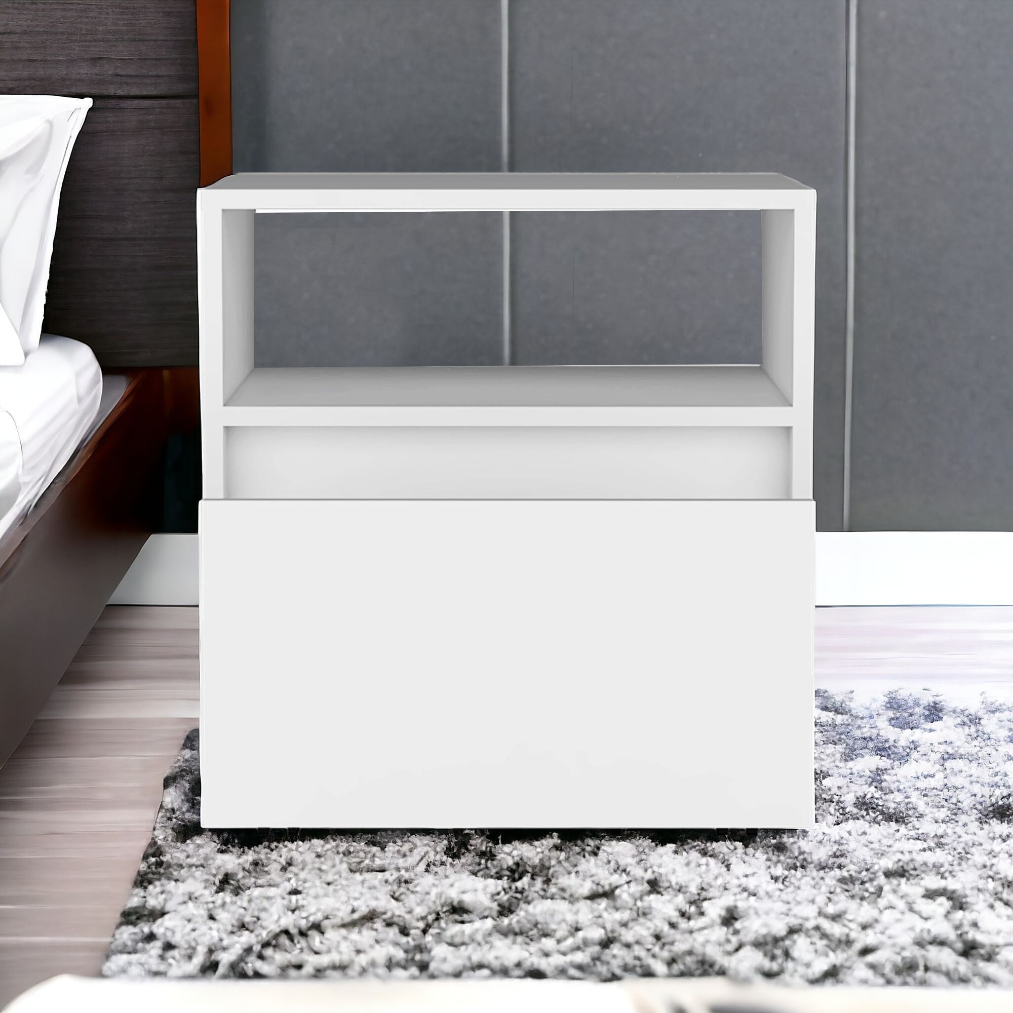HomeRoots 21" White One Drawer Faux Wood Nightstand