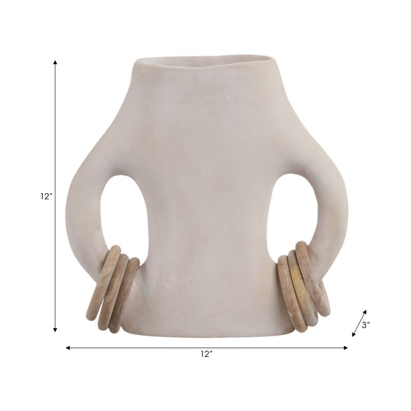 Pottery Vase Dual Ring Handles Sculptural Accent Handcrafted Form