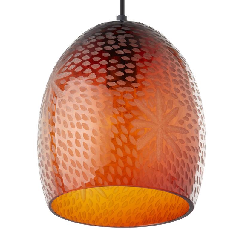 Charlene River of Goods Black Metal and Hand-Blown Glass 8-Inch Pendant Light with Adjustable Hanging Cord - 8" x 8" x 64"