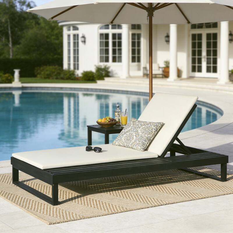 Christopher Knight Home - Modern Outdoor Acacia Wood Chaise Lounge with 4-Position Adjustable Backrest & 2-Fold Cushion