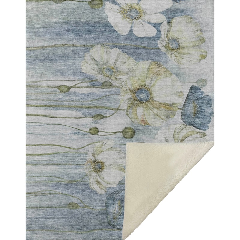 Premium Machine Washable Modern Floral Sherpa Throw Blanket