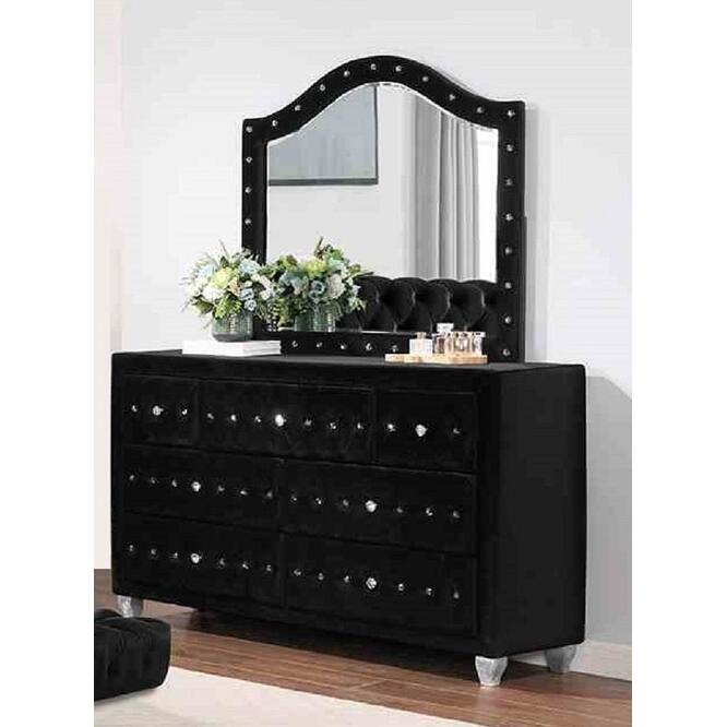 Black Finish Glam Fully Upholstered Bedroom Furniture Set with Button Tufting