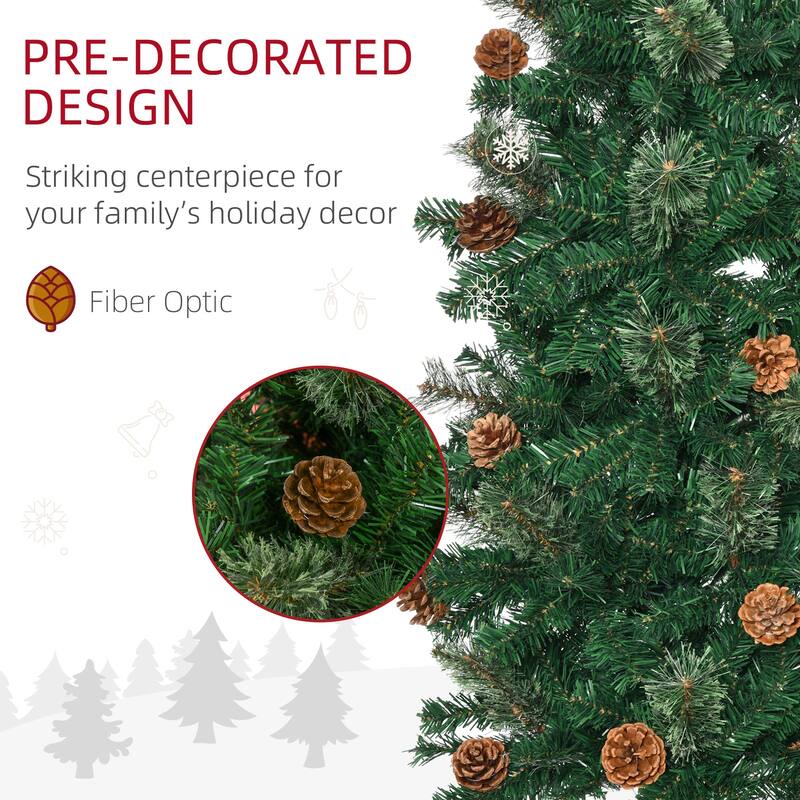 7.5ft Slim Pine Pencil Christmas Tree with Pine Cones, Easy Assembly for Small Spaces