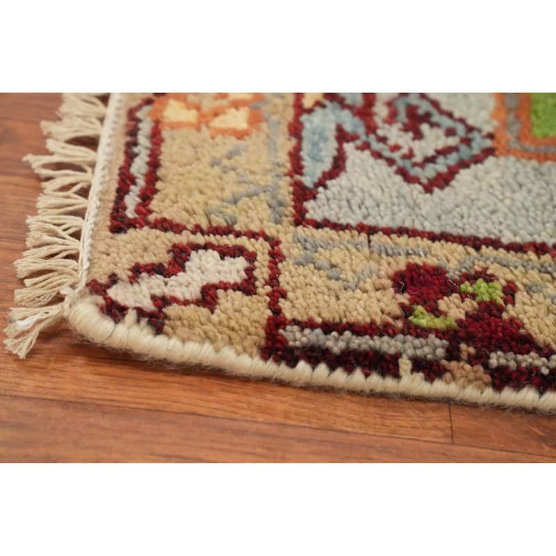 Hand-knotted Traditional Wool Grey Geometric Area Rug Oriental Carpet - 8' 0'' X 2' 6''