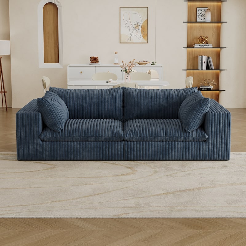 Modern Feather-Filled Cloud 2-Seater Sofa with Removable Cushions and No Wood Frame, for Living Room, Apartment