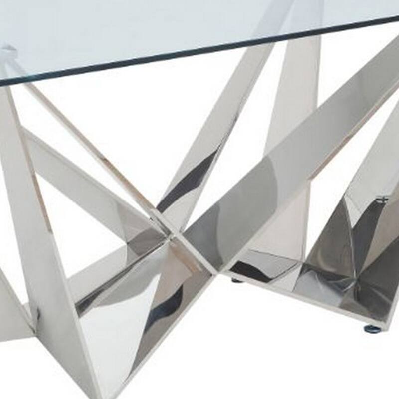 Dining Table with Overlapped Metal Geometric Accent, Silver