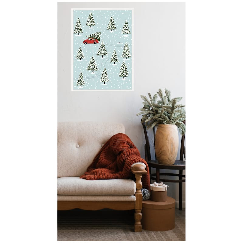 Kate and Laurel Sylvie Framed Canvas Christmas Tree Hunt by Bex Morley Design