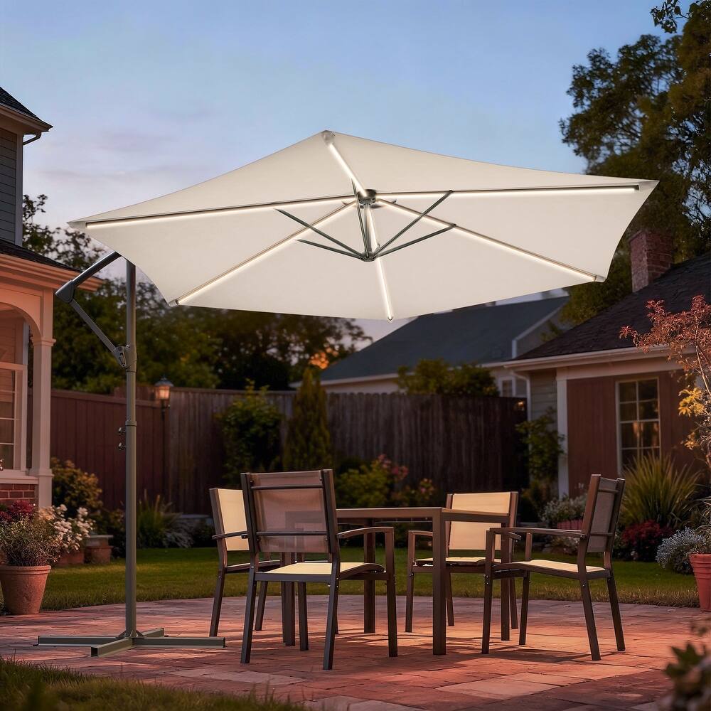 Sonkuki Outdoor 10FT LED lighted Patio Offset umbrella for Garden