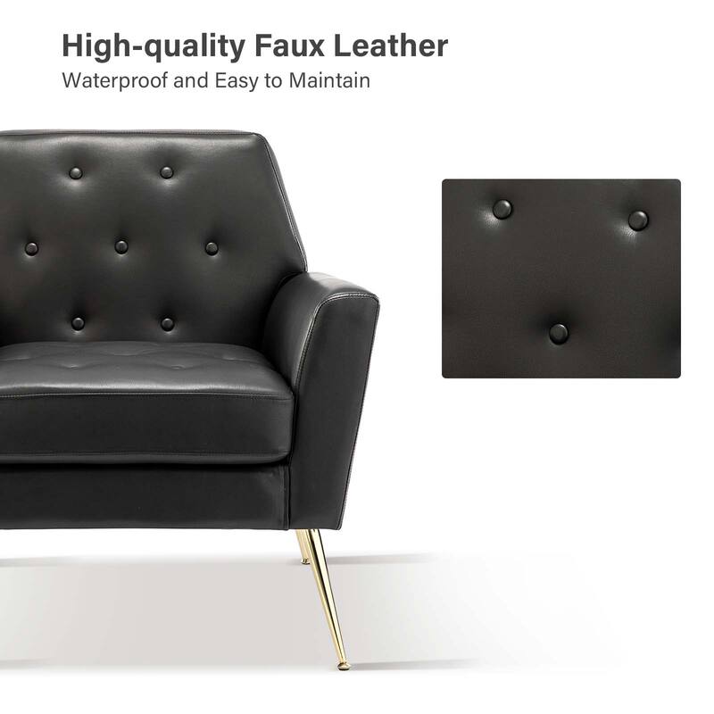 Mavortius Vintage Design Armchair with Button-tufted Back Set of 2 with Gold Legs