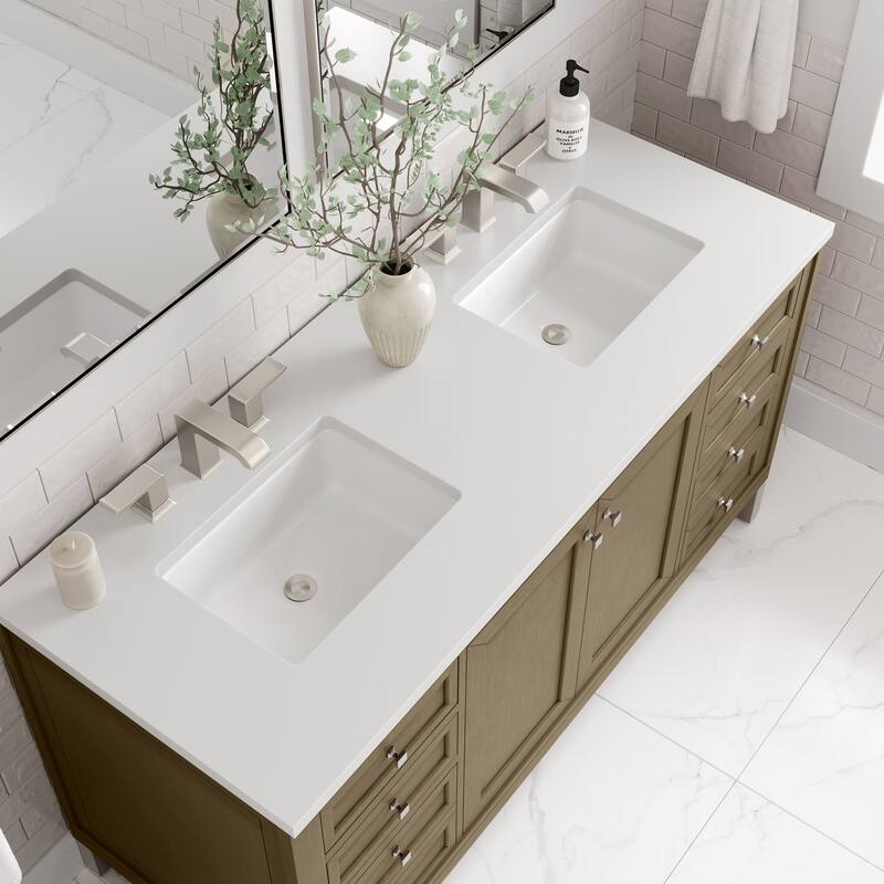 Chicago 60" Double Vanity, Walnut Whisper - White Zeus