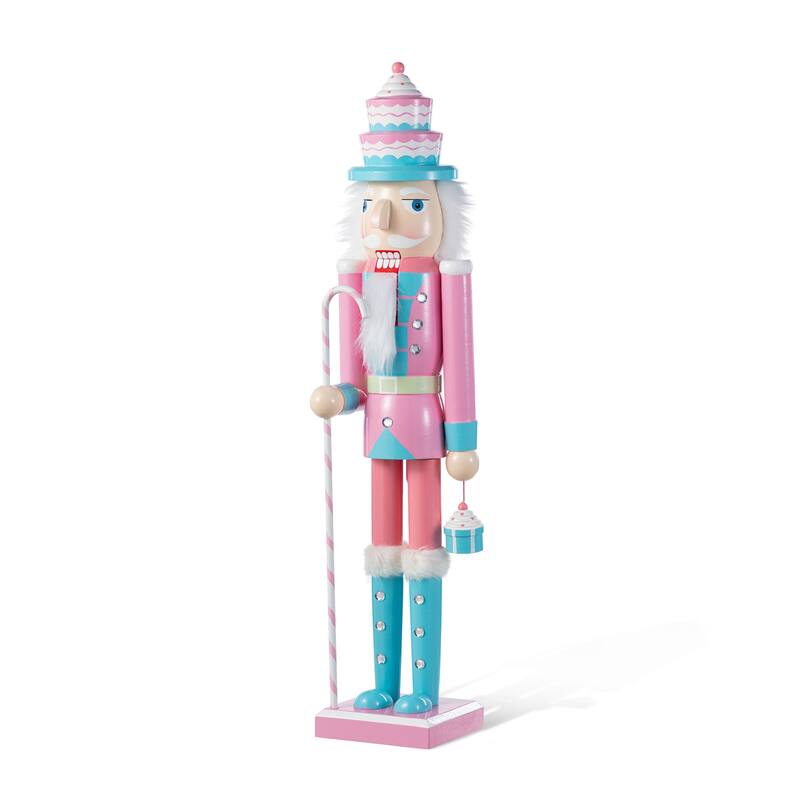Glitzhome Wooden Christmas Green Brush Tree or Pink Cake Nutcracker