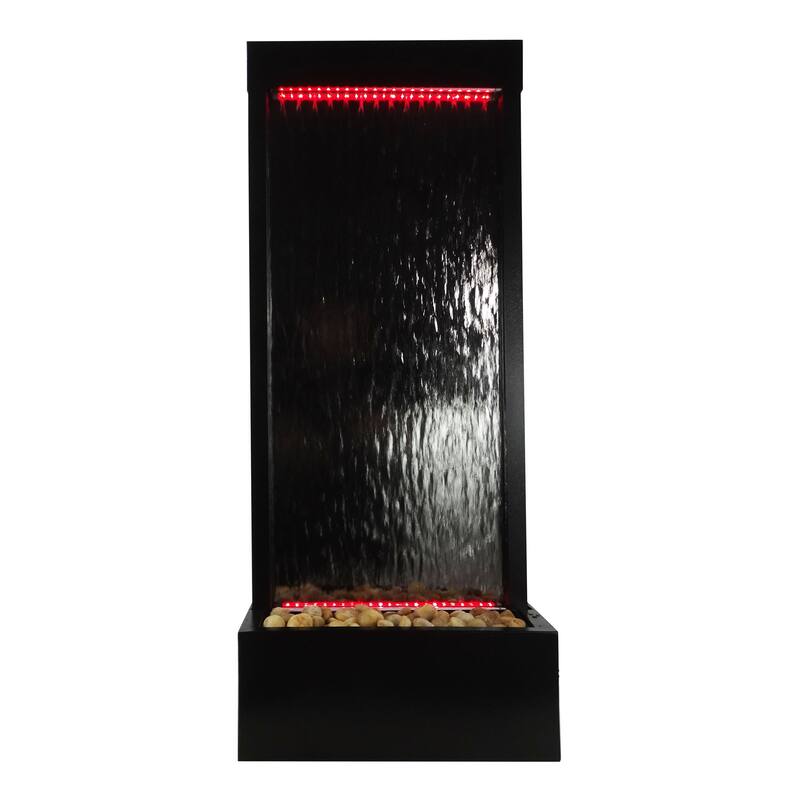 Alpine Corporation 72" Zen Mirror Waterfall Fountain with LED Lights and Stones