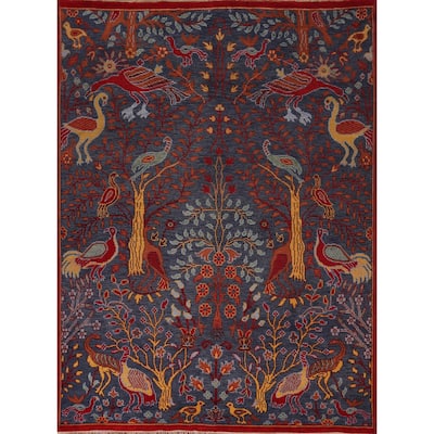 Animals Blue Floral Ziegler Oriental Area Rug Handmade Wool Carpet - 7'11"x 9'8"